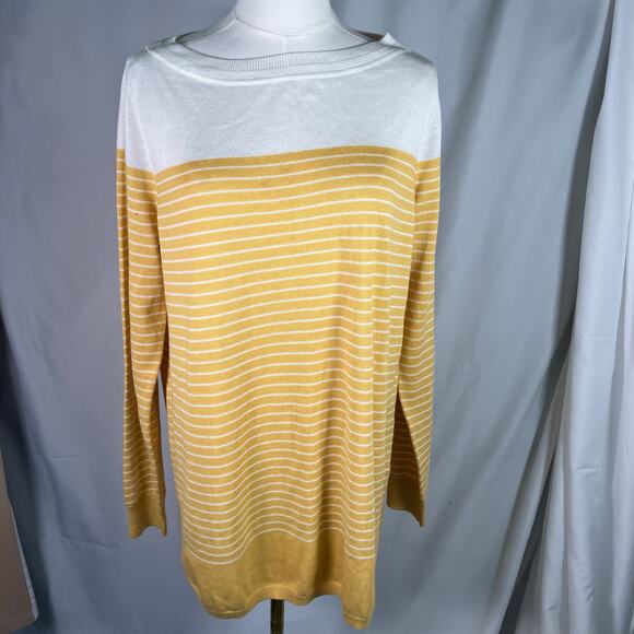 Caslon Yellow White Stripe Tunic Sweater Size S Lightweight Long Sleeve New - Picture 16 of 16